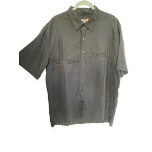 Quiksilver  Mens XL Button Up Black  Embroidered Fish Camisa Relax
